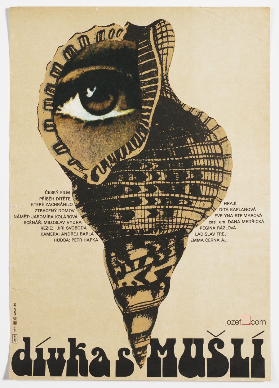 Surreal Movie Poster, Girl With Shell, Karel Vaca, 70s Cinema Art