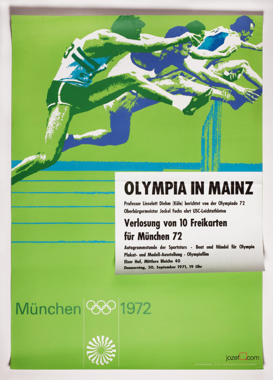 Vintage Poster – Munich Olympics, Hurdles, Otl Aicher, 1972