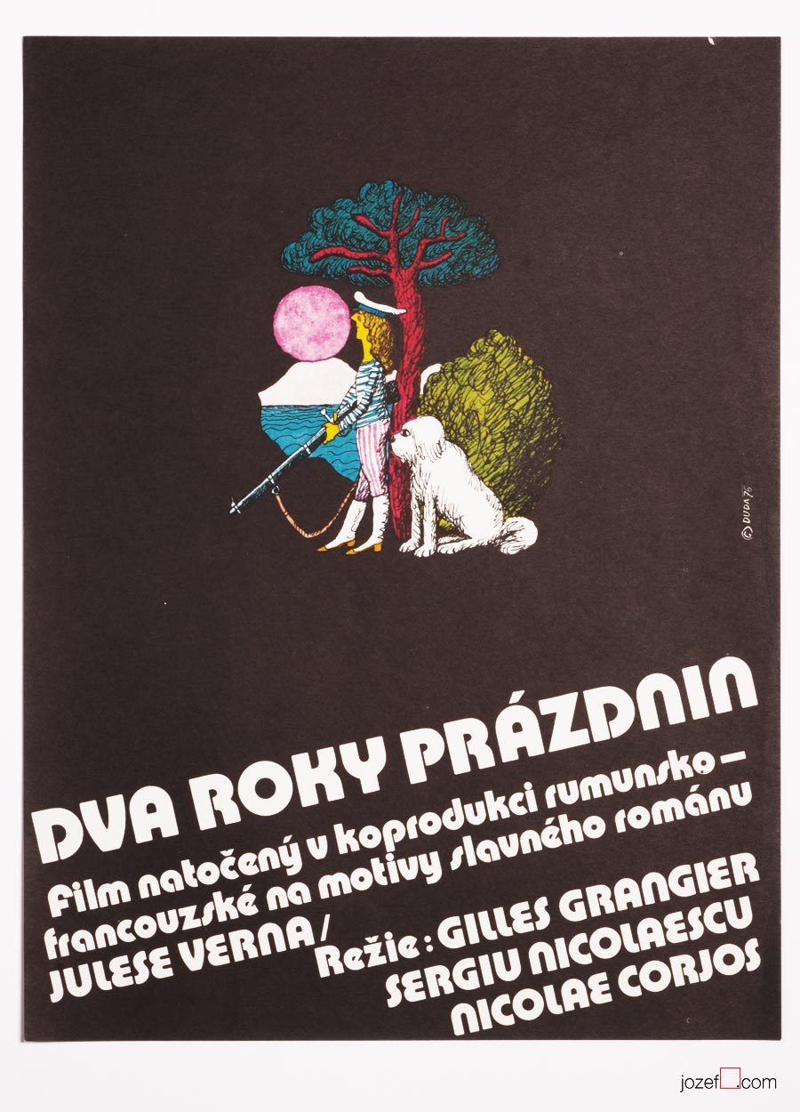 Kids Movie Poster, Two Years Vacation, Stanislav Duda, 1970s Cinema Art