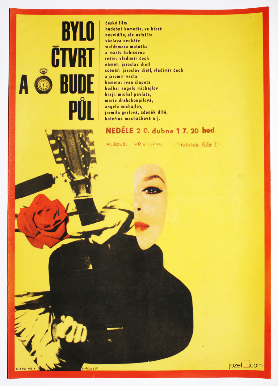 Collage Movie Poster, Between a Quarter and Half, Karel Vaca, 1960s Cinema Art