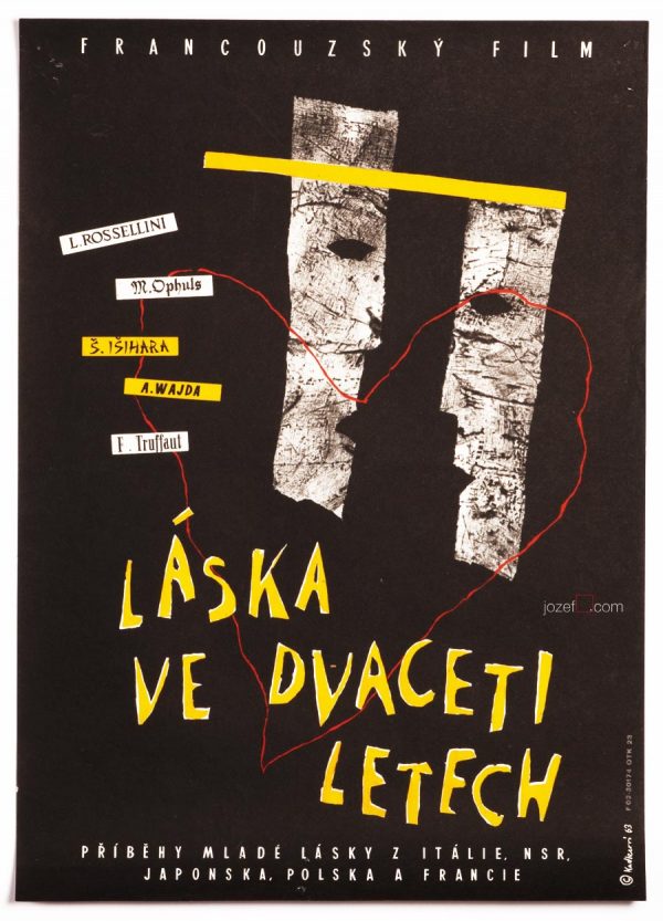 Movie Poster, Love at Twenty, Truffaut, Rossellini, Isihara