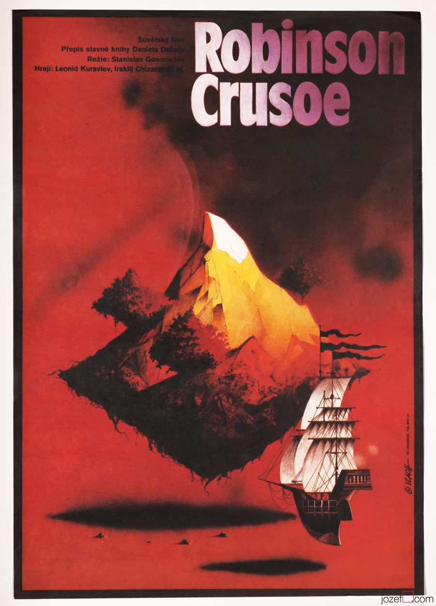 Surreal Poster Robinson Crusoe. 1980s Movie Poster Art.