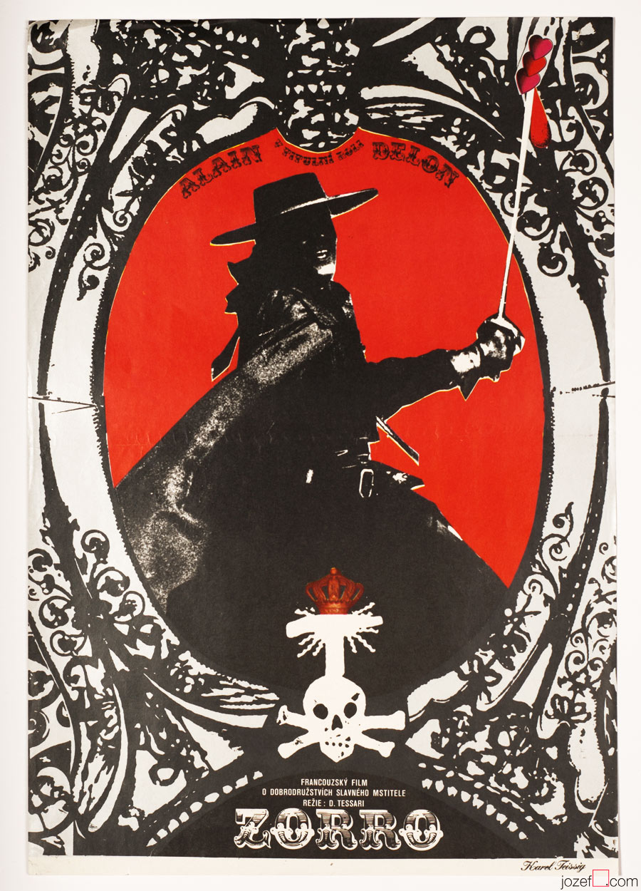 Movie Poster, Zorro, Alain Delon, 1970s Cinema Art, Karel Teissig