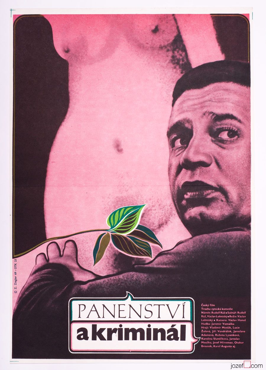 Movie Poster, Virginity and Prison, Zdenek Ziegler, 1960s Cinema Art