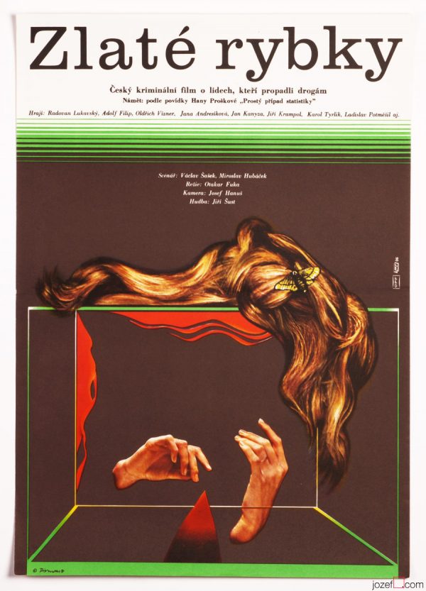 Minimalist Movie Poster, Gold Fishes, 1970s Cinema Art