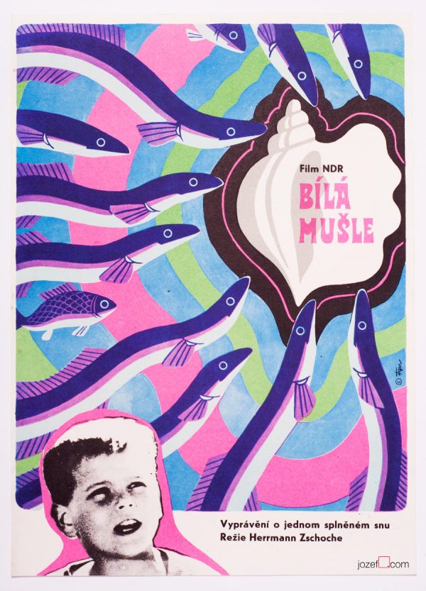 Vintage Kids Poster, White Shell, 60s Film Poster
