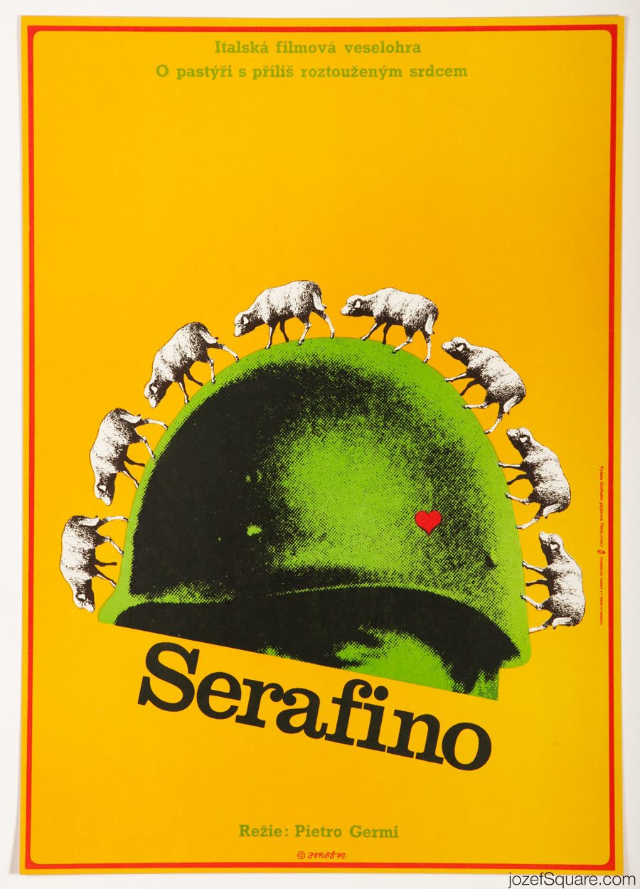 Serafino Movie Poster, Adriano Celentano, 70s Poster Art