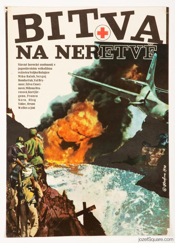 The Battle on the River Neretva Movie Poster, 70s Poster Art