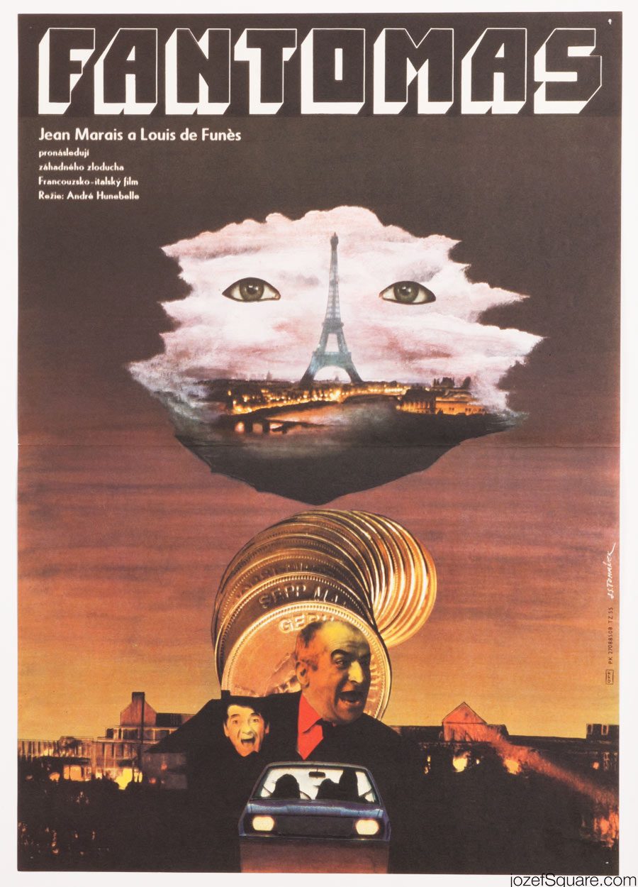 Fantomas Movie Poster, 80s Cinema Art, Jan Tomanek