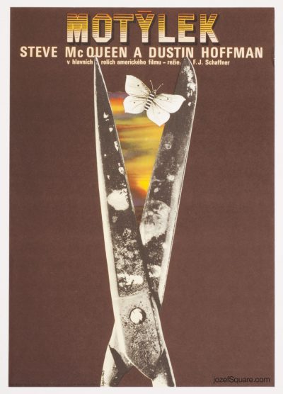Papillon Movie Poster, Zdenek Ziegler, 70s Cinema Art