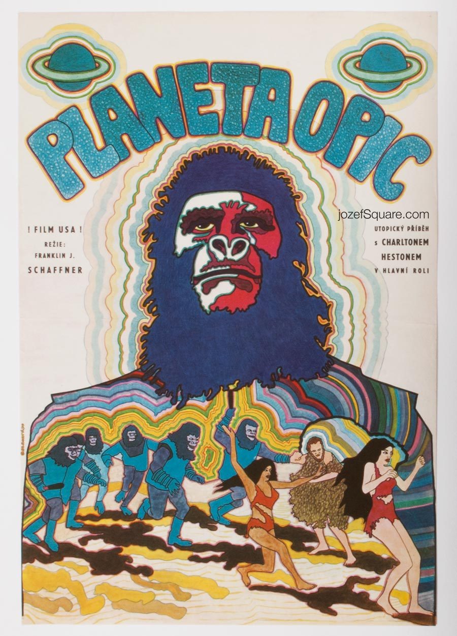 Planet of the Apes Movie Poster, Vratislav Hlavaty, 70s Cinema Art