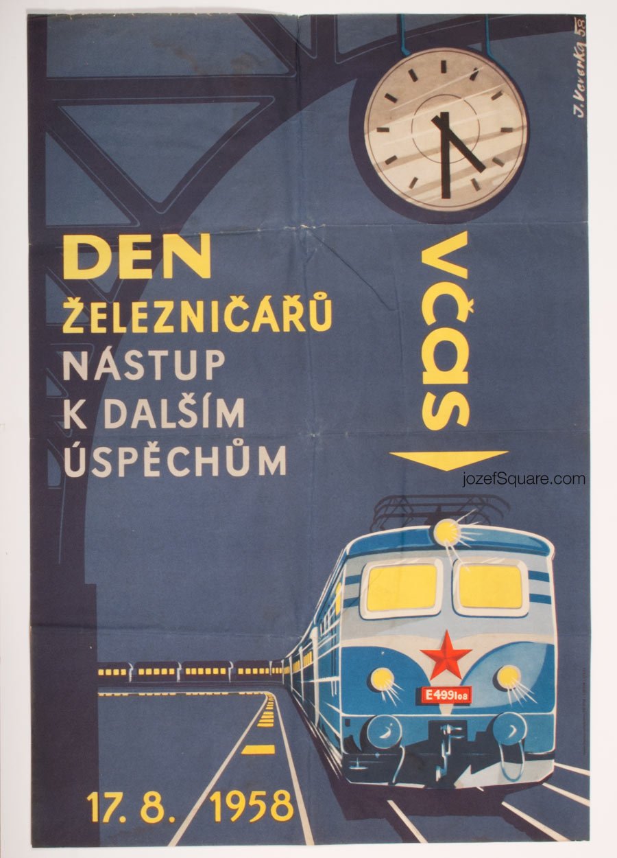 Advertising Poster, Railwaymen's Day, Jaroslav Veverka, 50s Artwork