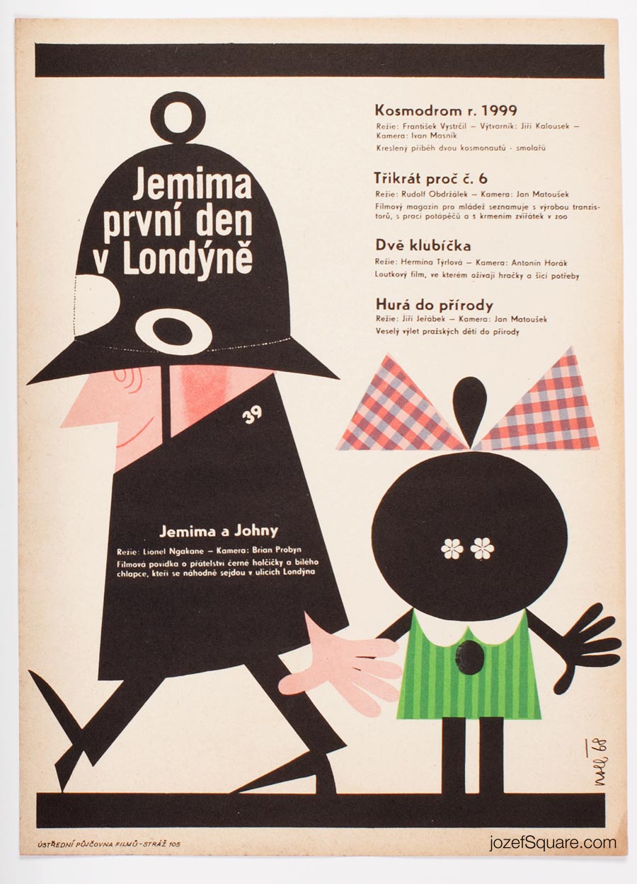 Children's Movie Poster, Jemima and Johnny, Miloslav Noll, 60s Cinema Art