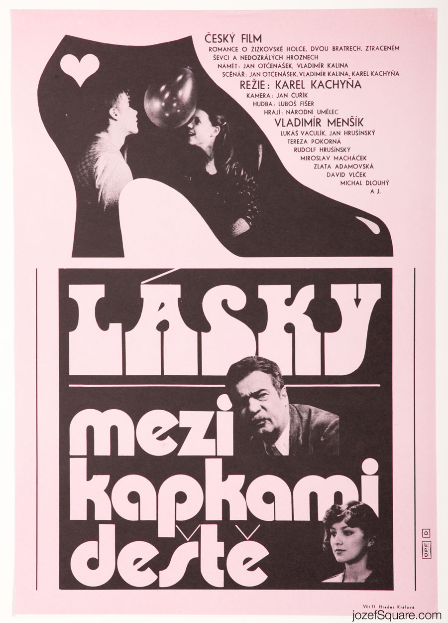 Romantic Movie Poster, Love Between the Raindrops, Unknown Artist, 70s Cinema Art
