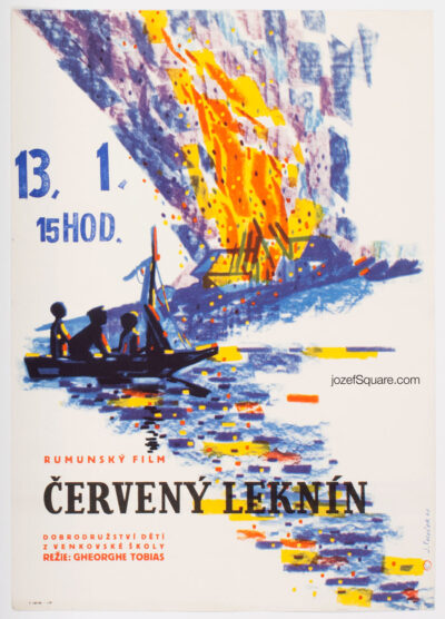 Movie Poster, Red Water Lily, Josef Palecek, 1960s Cinema Art