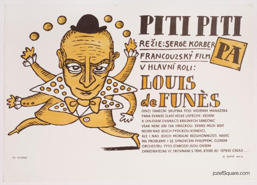 Illustrated Movie Poster, Louis de Funes, 70s Cinema Art