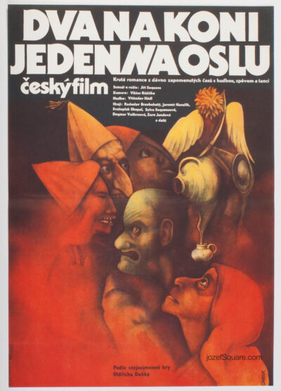 Movie Poster, Two on Horseback, One on a Donkey, Jan Weber, 80s Cinema Art
