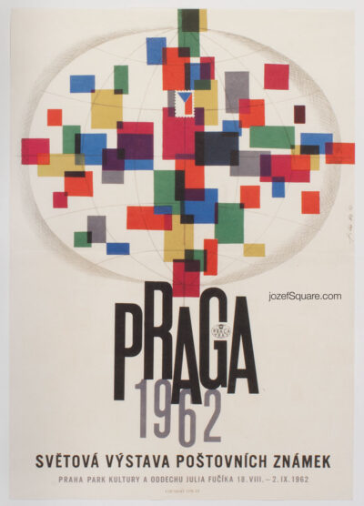 Exhibition Poster, International Stamp Exhibition, Praga 1962, Jaroslav Fiser