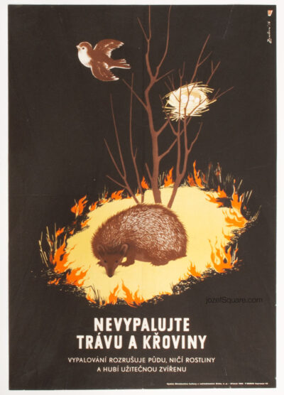 Environmental Poster, Do not Burn Grass and Scrub, Eva Zoulova, 1950s Artwork