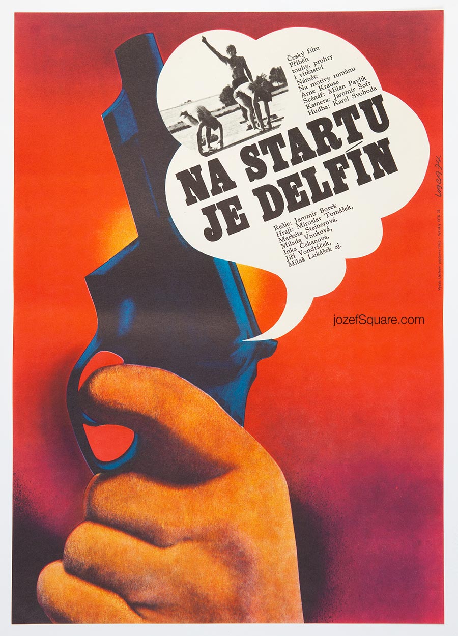 Movie Poster, Dolphin at the Start, Karel Vaca, 1970s Graphic Design