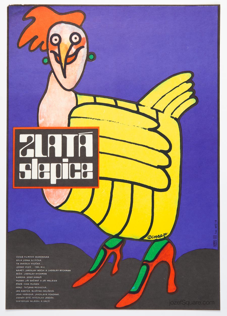 Illustrated Movie Poster, The Golden Hen, Karel Vaca, 1980s Cinema Art
