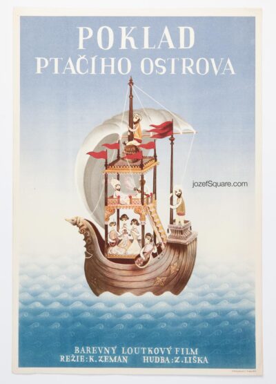 Kids Movie Poster, Treasure on Bird Island, Karel Zeman, 1950s Cinema Art