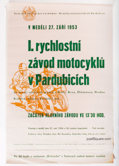 Racing Poster, 1st Motorcycle Speed Race in Pardubice, Unknown Artist, 1953