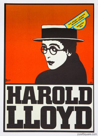 Award Winning Movie Poster, Harold Lloyd, Vratislav Hlavaty, 1970s Cinema Art