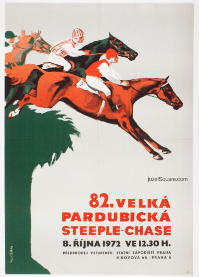 Horse Racing Poster, 82nd Velká Pardubická Steeplechase, Emil Kotrba, 1972