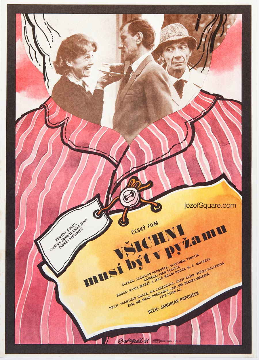 Movie Poster, All Must Wear Pyjamas, Jan Ungrad, 1980s Cinema Art