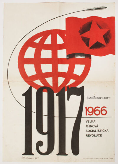 60s Propaganda Poster, Great October Socialist Revolution 1917-1966, Milos Reindl