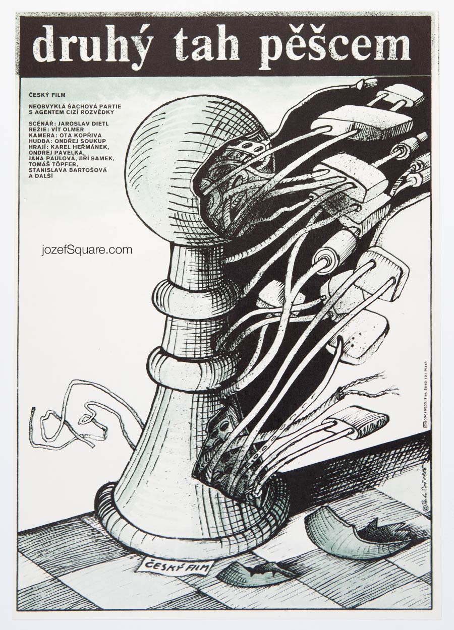 Movie Poster, Second Move of Pawn, Petr Pos, 1980s Cinema Art