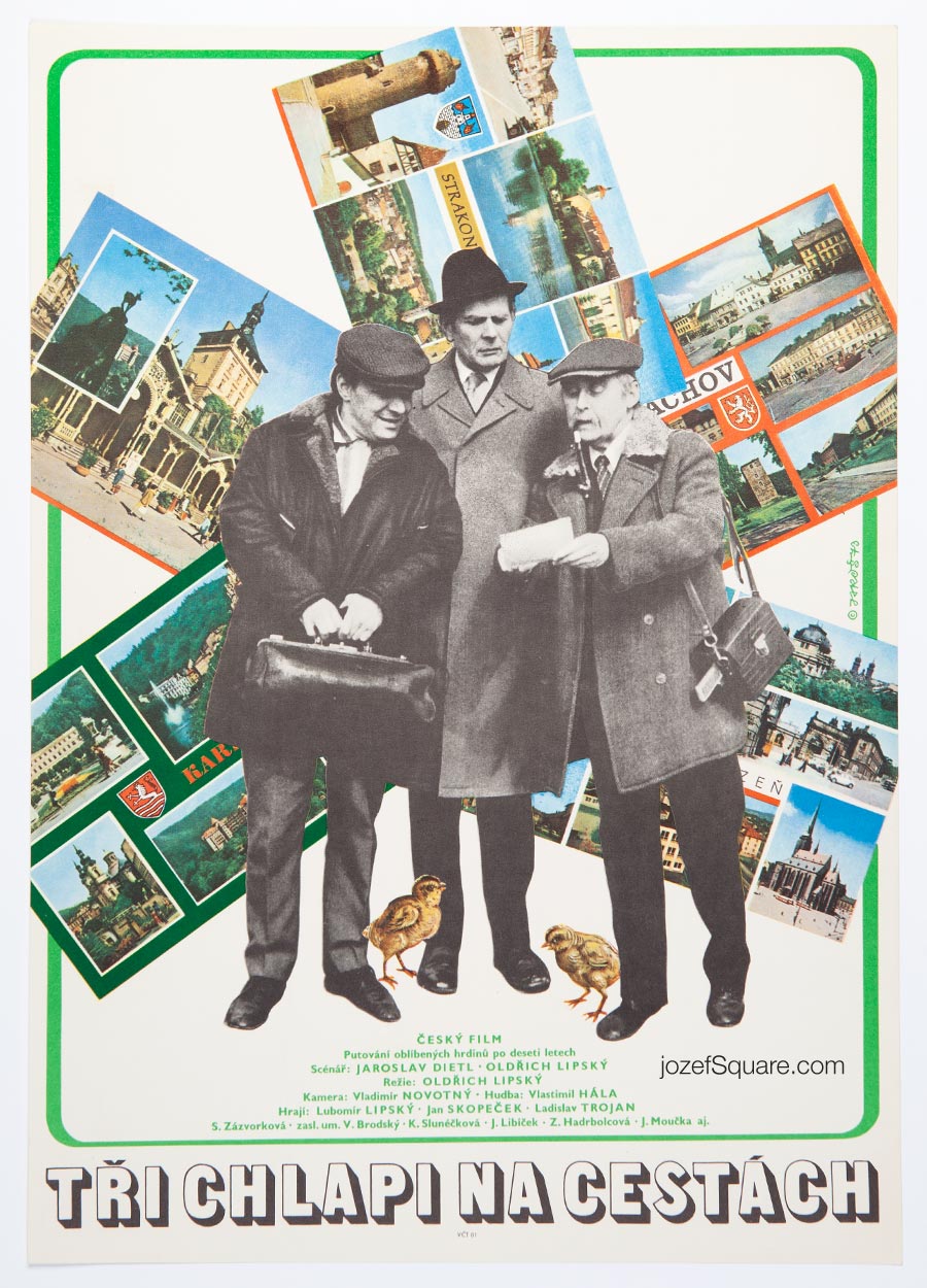 Movie Poster, Three Men Travelling, Alexej Jaros, 1970s Cinema Art