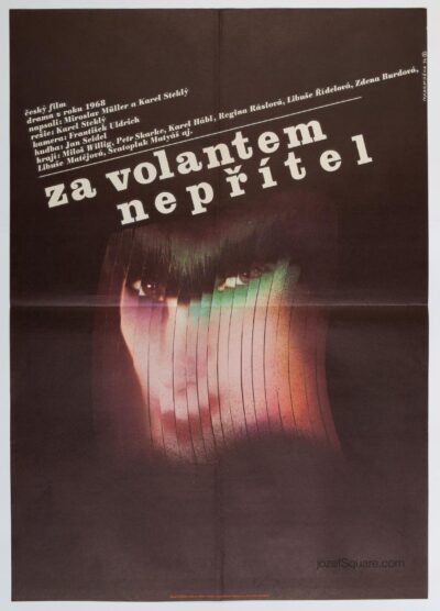 Movie Poster, Enemy Behind Steering Wheel, Dimitrij Kadrnozka, 1970s Cinema Art