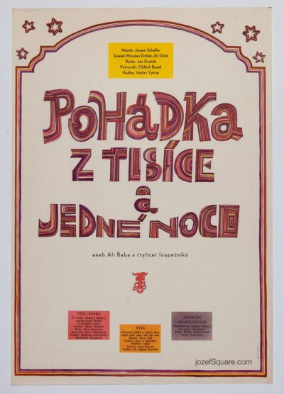 Movie Poster, One Thousand and One Nights or Ali Baba and the Forty Thieves, Jan Brychta, 1967