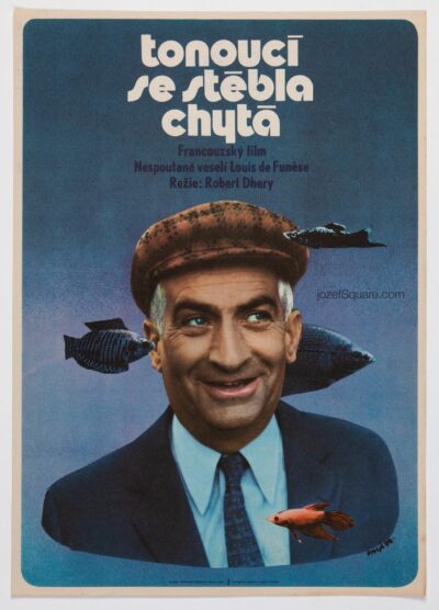 Movie Poster, The Little Bather, Louis de Funes, Karel Vaca, 1970s Graphic Design