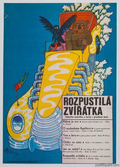 Movie Poster, Mischievous Animals, Vratislav Hlavaty, 1970s Design