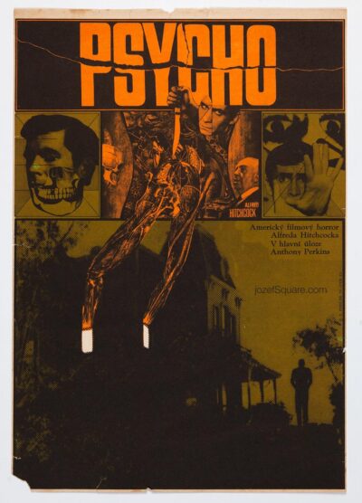 Movie Poster, Psycho, Alfred Hitchcock, Zdenek Ziegler, 1970s Graphic Art