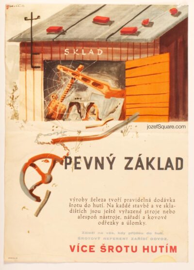 Advertising Poster, More Scrap Metal to Smelters, Kovář, 1950s Graphic Art