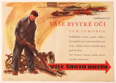 Vintage Advertising Poster, More Scrap Metal to Smelters, Unknown Artist, 1950s Graphic Art