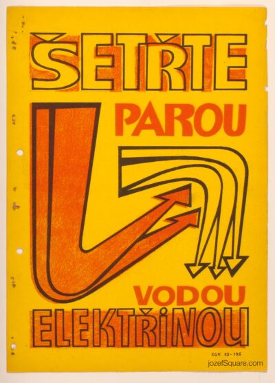 Vintage Advertising Poster, Save Steam, Water, Electricity, Unknown Artist, 1950s Graphic Design